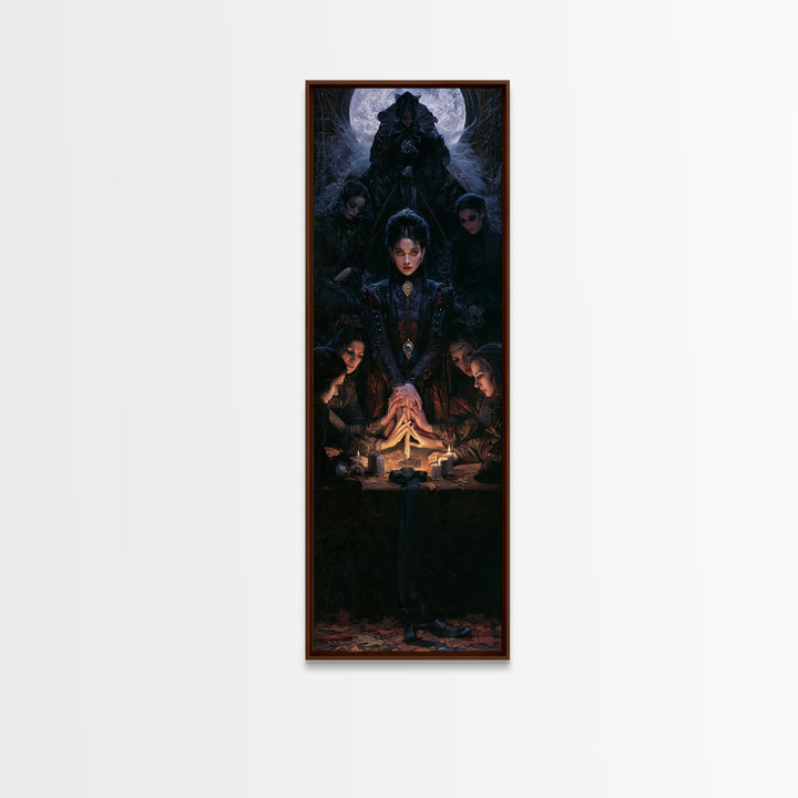 The Candlelit Seance, Antique Gothic Portrait, Tall Narrow Wall Art, Framed Canvas Print, Gothic Wall Decor, Halloween Portrait Art