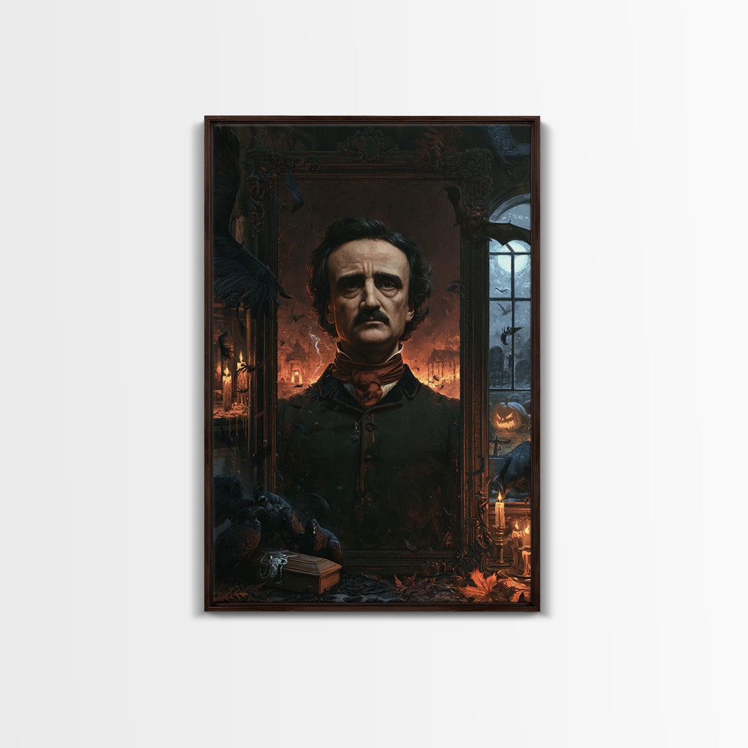 The Raven Funeral, Dark Academia Wall Art, Vertical Wall Art, Framed Canvas Print, Gothic Wall Decor, Halloween Portrait Art
