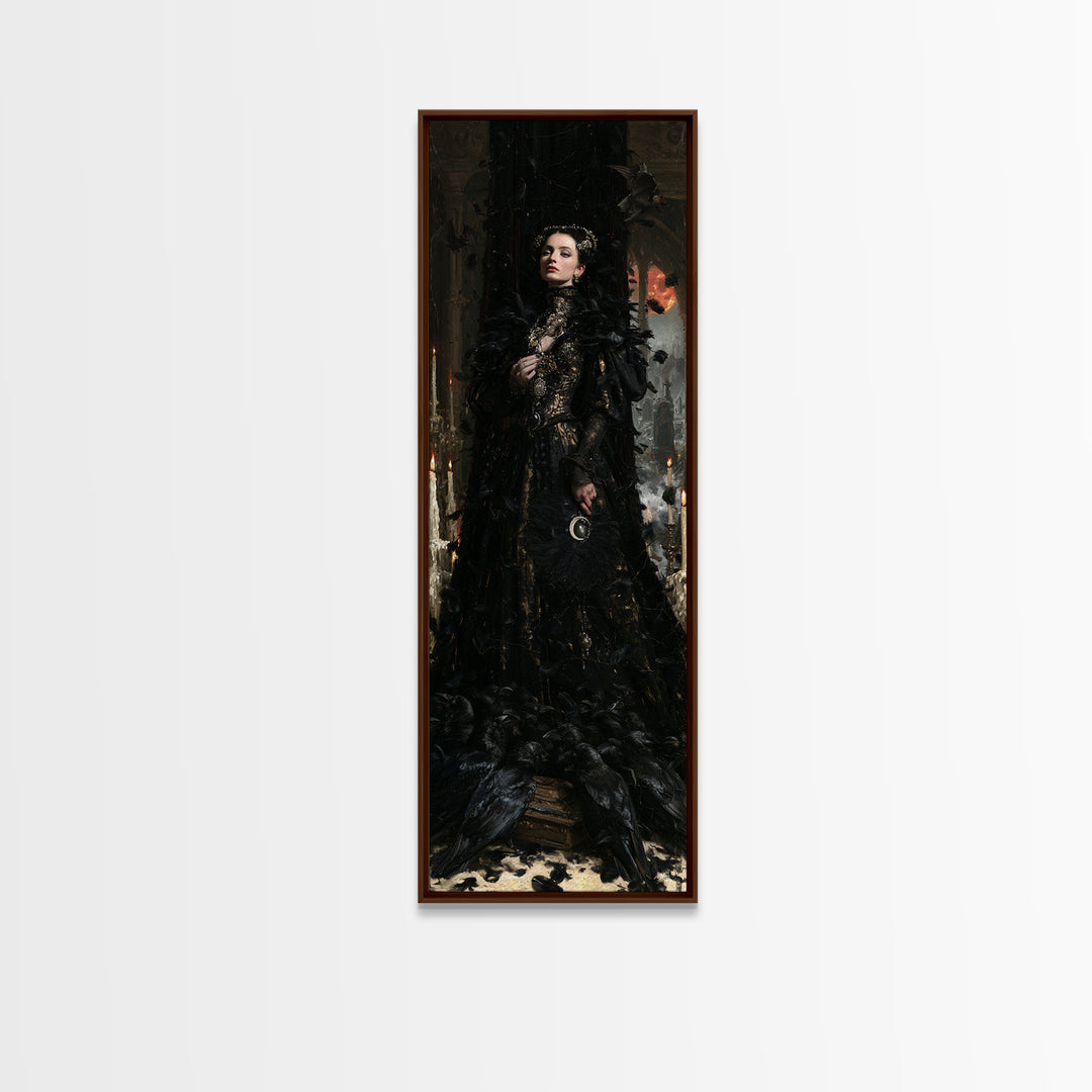 The Raven Funeral, Antique Gothic Portrait, Tall Narrow Wall Art, Canvas Print, Gothic Wall Decor, Halloween Portrait Art