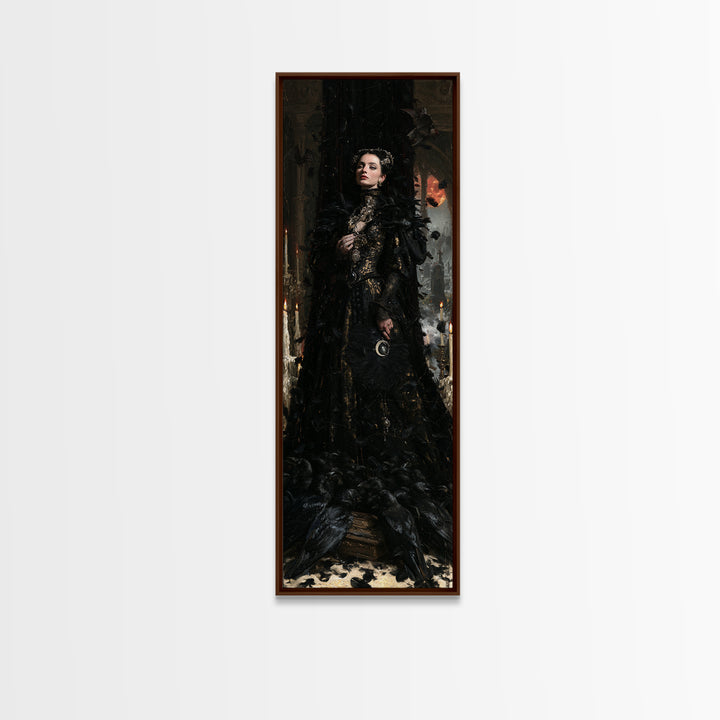 The Raven Funeral, Antique Gothic Portrait, Tall Narrow Wall Art, Canvas Print, Gothic Wall Decor, Halloween Portrait Art
