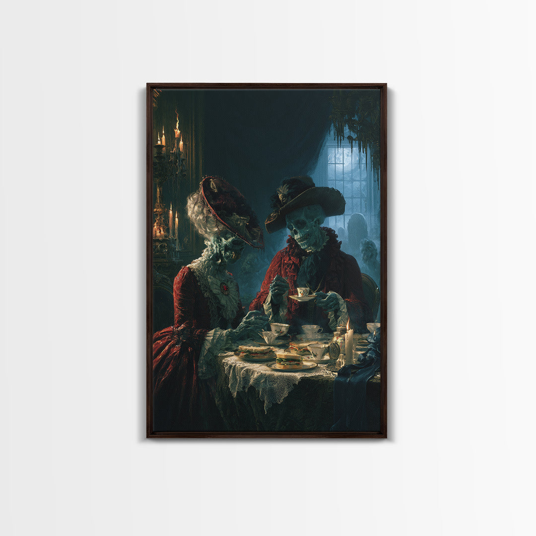 The Zombie Picnic, Macabre Victorian Decor, Vertical Wall Art, Canvas Print, Gothic Wall Decor, Halloween Portrait Art, Statement Wall Art