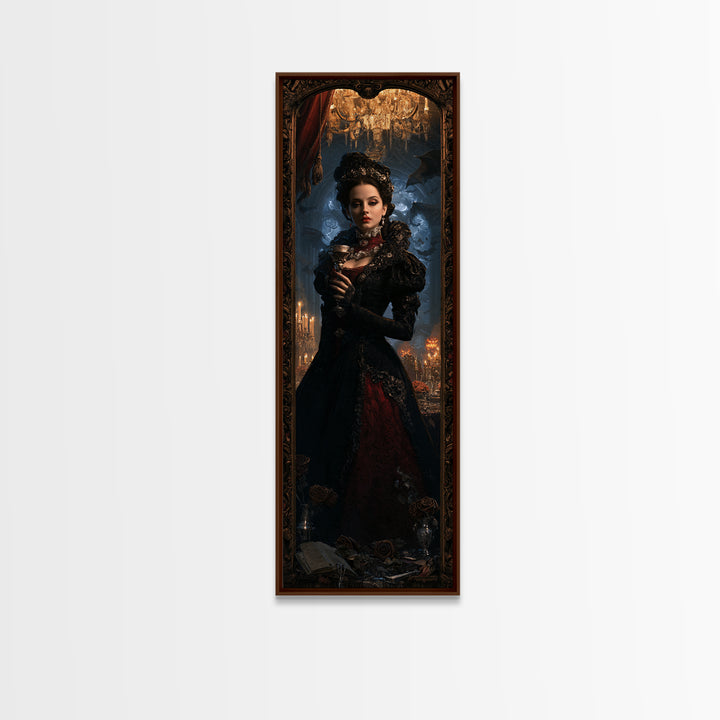 The Vampire Banquet, Antique Gothic Portrait, Tall Narrow Wall Art, Canvas Print, Gothic Wall Decor, Halloween Portrait Art, Horror Wall Art