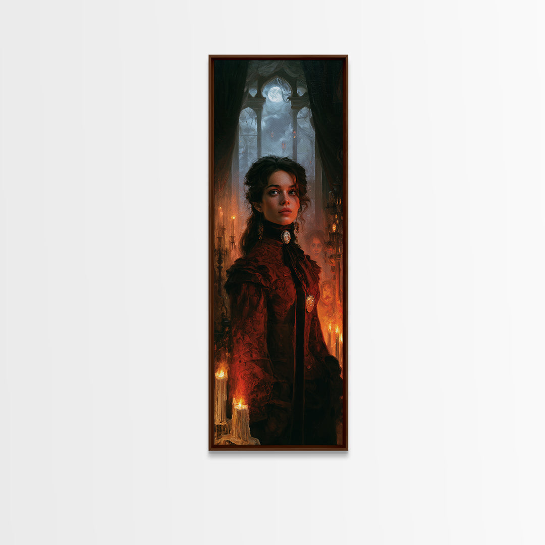 The Cemetery Lantern Festival, Macabre Victorian Decor, Tall Narrow Wall Art, Canvas Print, Gothic Wall Decor, Halloween Portrait Art