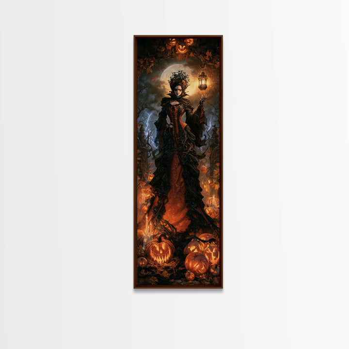 The First Frost Awakening, Victorian Gothic Art, Tall Narrow Wall Art, Framed Canvas Print, Gothic Wall Decor, Halloween Portrait Art