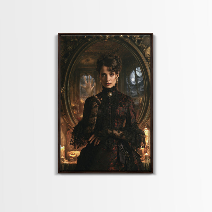 The Cursed Mirror, Victorian Gothic Art, Vertical Wall Art, Canvas Print, Gothic Wall Decor, Halloween Portrait Art, Halloween Decor