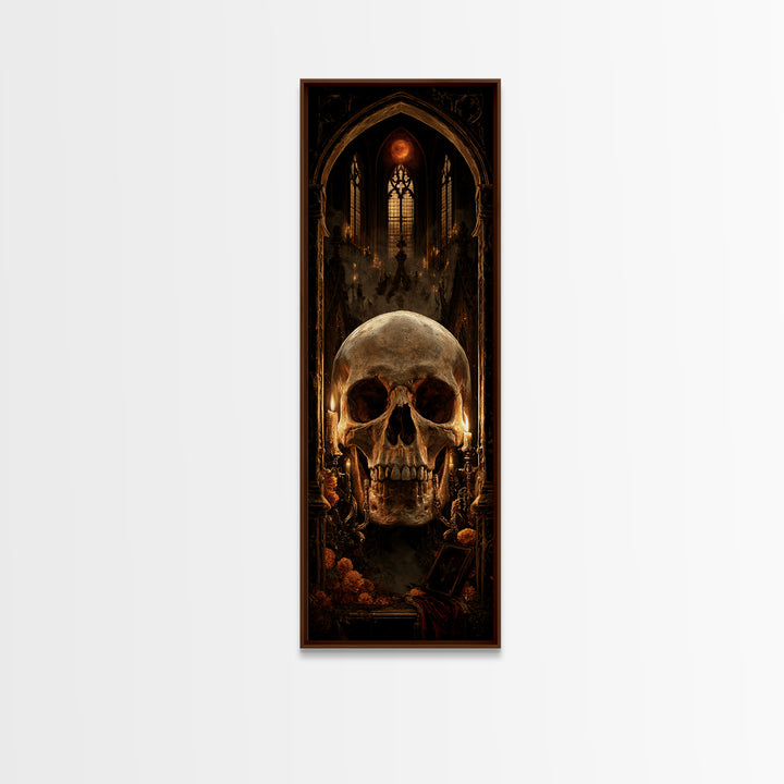 The Talking Skull, Dark Academia Wall Art, Tall Narrow Wall Art, Framed Canvas Print, Gothic Wall Decor, Halloween Portrait Art