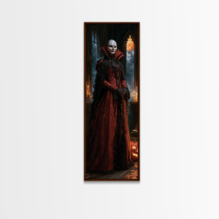 The Cracked Porcelain Mask, Macabre Victorian Decor, Tall Narrow Wall Art, Canvas Print, Gothic Wall Decor, Halloween Portrait Art