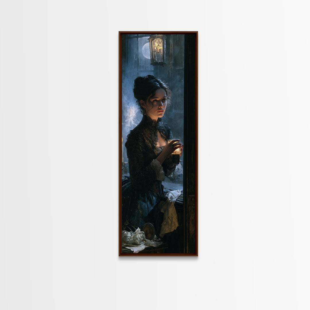 The Haunted Music Box, Antique Gothic Portrait, Tall Narrow Wall Art, Canvas Print, Gothic Wall Decor, Halloween Portrait Art