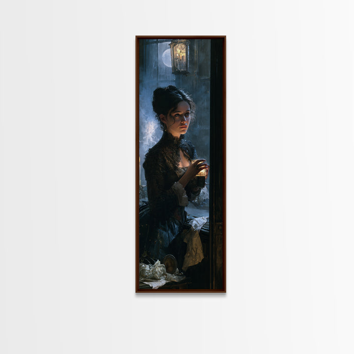 The Haunted Music Box, Antique Gothic Portrait, Tall Narrow Wall Art, Canvas Print, Gothic Wall Decor, Halloween Portrait Art
