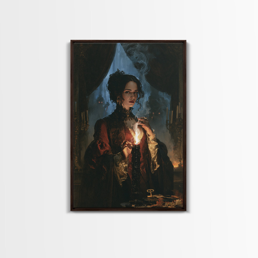 The Black Wax Candle, Dark Academia Wall Art, Vertical Wall Art, Canvas Print, Gothic Wall Decor, Halloween Portrait Art, Horror Wall Art
