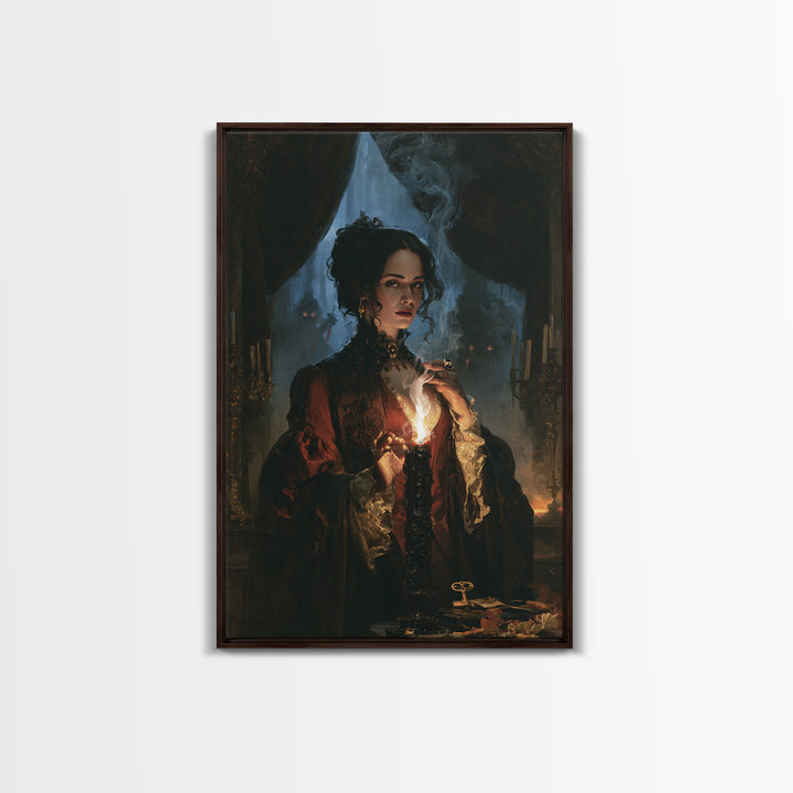 The Black Wax Candle, Dark Academia Wall Art, Vertical Wall Art, Canvas Print, Gothic Wall Decor, Halloween Portrait Art, Horror Wall Art