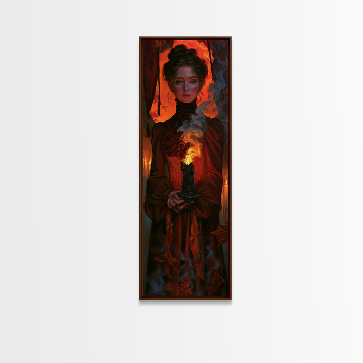 The Black Wax Candle, Macabre Victorian Decor, Tall Narrow Wall Art, Canvas Print, Gothic Wall Decor, Halloween Portrait Art