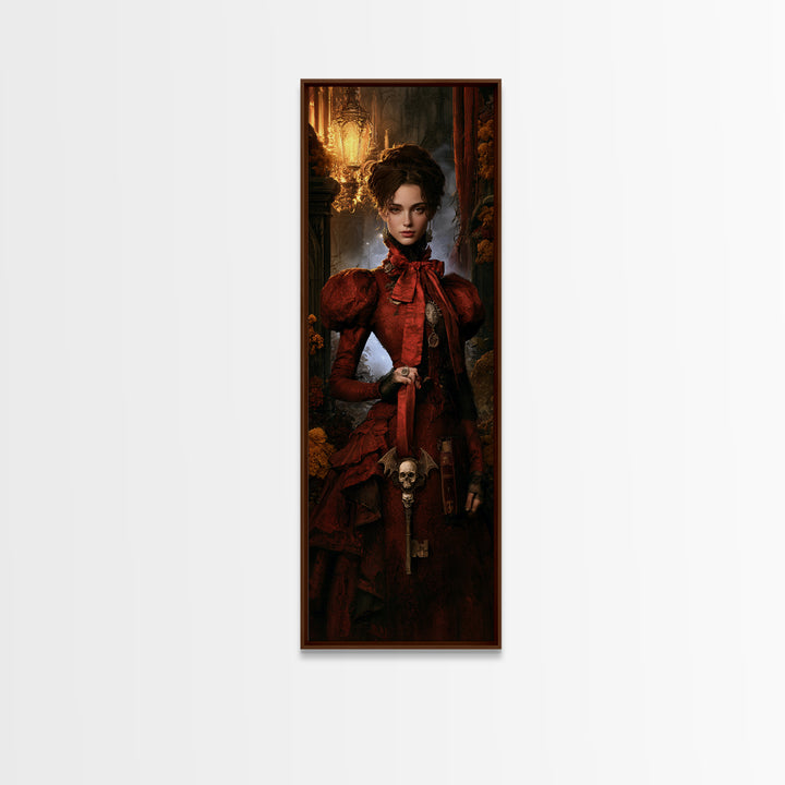 The Coffin Key, Antique Gothic Portrait, Tall Narrow Wall Art, Framed Canvas Print, Gothic Wall Decor, Halloween Portrait Art