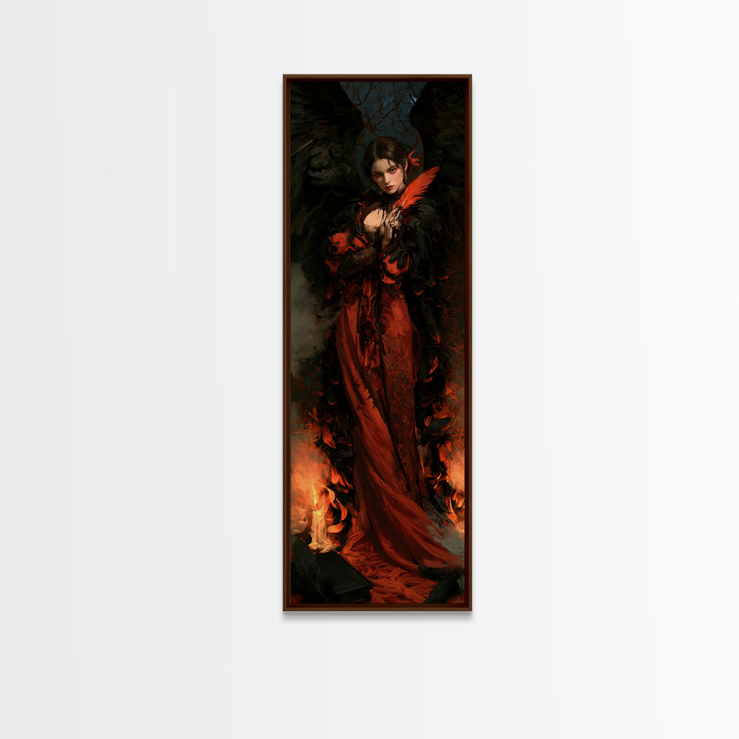 The Raven-Feather Quill, Victorian Horror Portrait, Tall Narrow Wall Art, Canvas Print, Gothic Wall Decor, Halloween Portrait Art