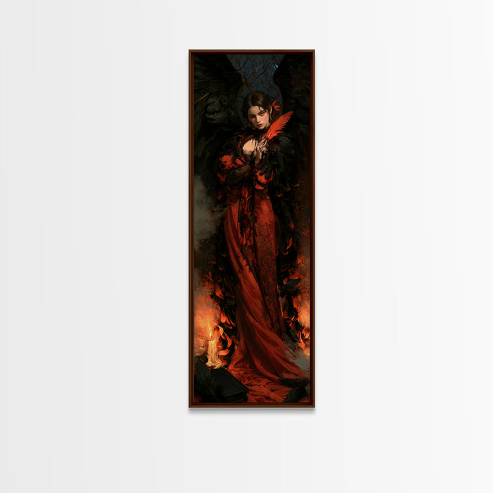 The Raven-Feather Quill, Victorian Horror Portrait, Tall Narrow Wall Art, Canvas Print, Gothic Wall Decor, Halloween Portrait Art