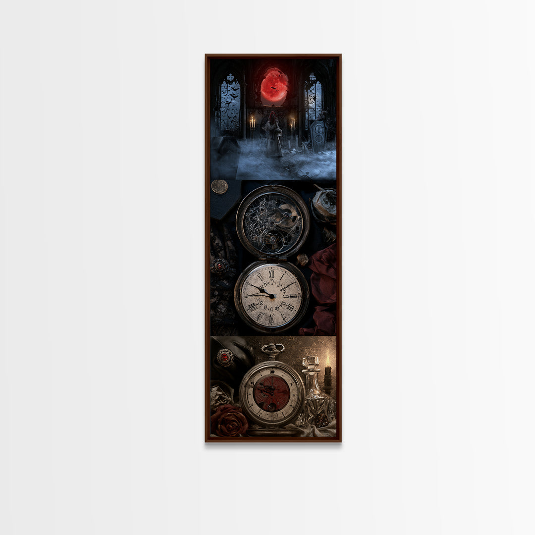 The Cursed Pocket Watch, Victorian Gothic Art, Tall Narrow Wall Art, Framed Canvas Print, Gothic Wall Decor, Halloween Portrait Art