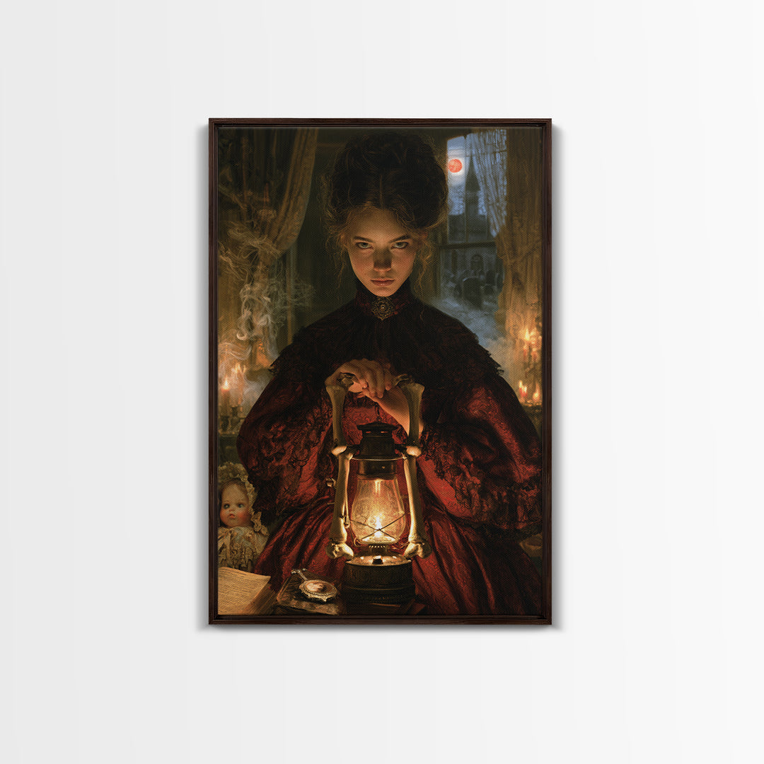 The Bone-Handled Lantern, Antique Gothic Portrait, Vertical Wall Art, Canvas Print, Gothic Wall Decor, Halloween Portrait Art
