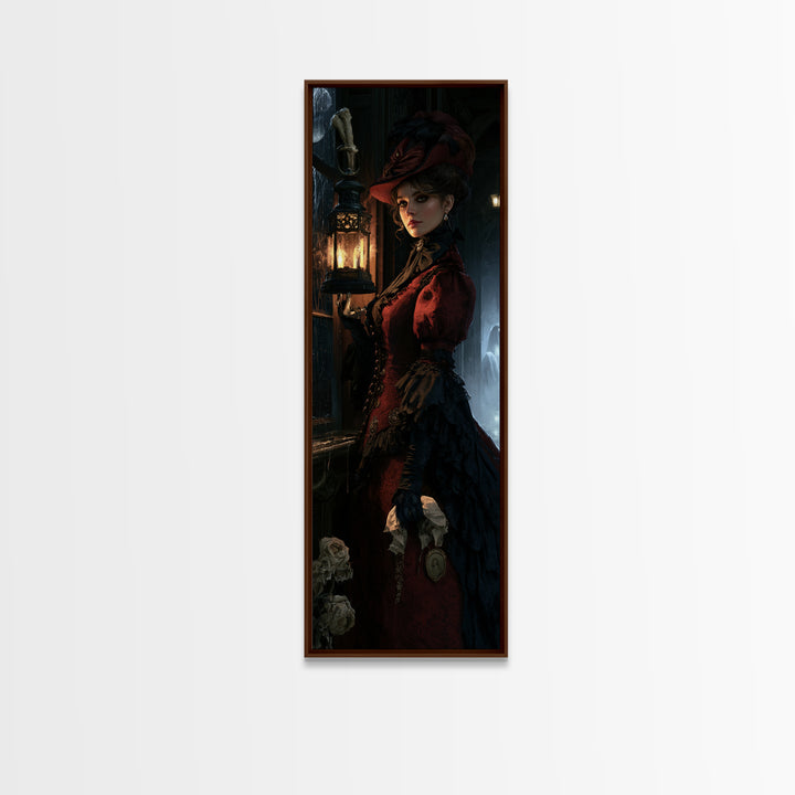 The Bone-Handled Lantern, Victorian Horror Portrait, Tall Narrow Wall Art, Framed Canvas Print, Gothic Wall Decor, Halloween Portrait Art