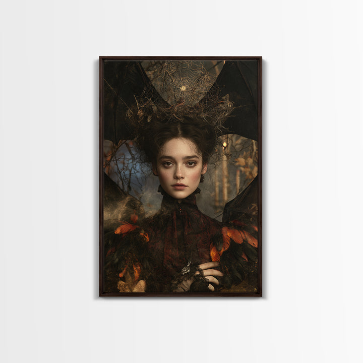The Spiderweb Crown, Antique Gothic Portrait, Vertical Wall Art, Canvas Print, Gothic Wall Decor, Halloween Portrait Art, Macabre Wall Art