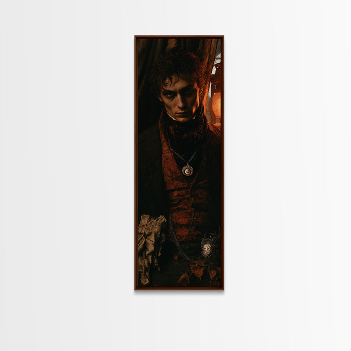 The Moonstone Amulet, Antique Gothic Portrait, Tall Narrow Wall Art, Canvas Print, Gothic Wall Decor, Halloween Portrait Art