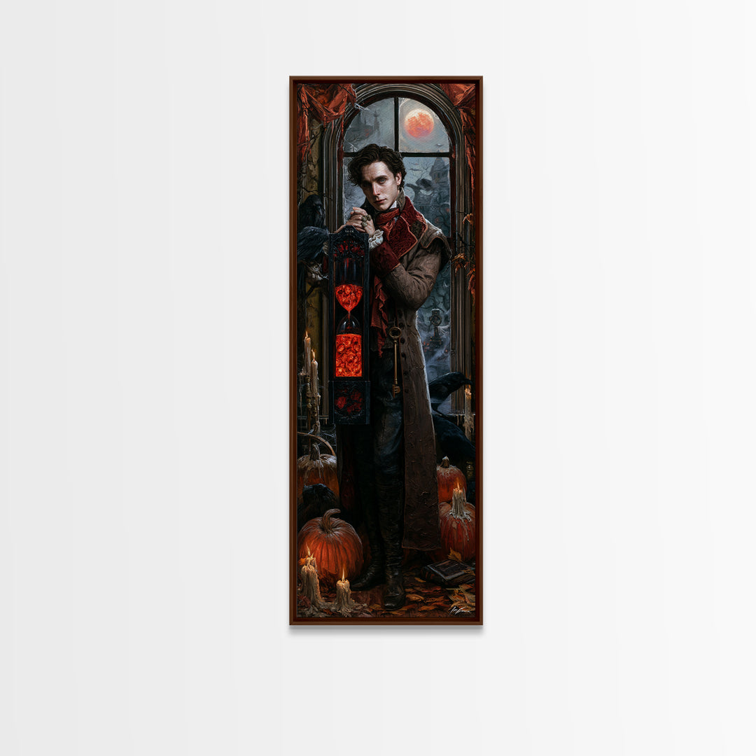 The Crimson Hourglass, Victorian Horror Portrait, Tall Narrow Wall Art, Canvas Print, Gothic Wall Decor, Halloween Portrait Art
