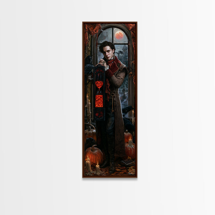 The Crimson Hourglass, Victorian Horror Portrait, Tall Narrow Wall Art, Canvas Print, Gothic Wall Decor, Halloween Portrait Art