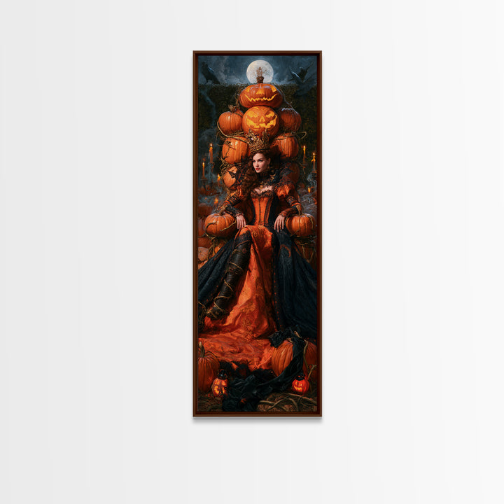 The Jack-O'-Lantern Throne, Macabre Victorian Decor, Tall Narrow Wall Art, Framed Canvas Print, Gothic Wall Decor, Halloween Portrait Art