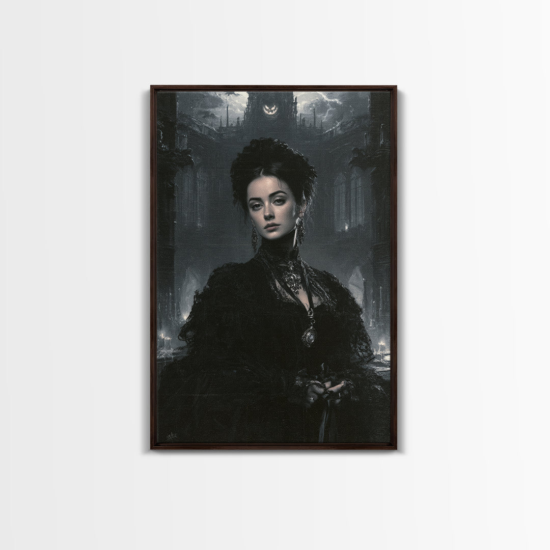 Monochrome Gothic Halloween, Macabre Victorian Decor, Vertical Wall Art, Canvas Print, Gothic Wall Decor, Halloween Portrait Art