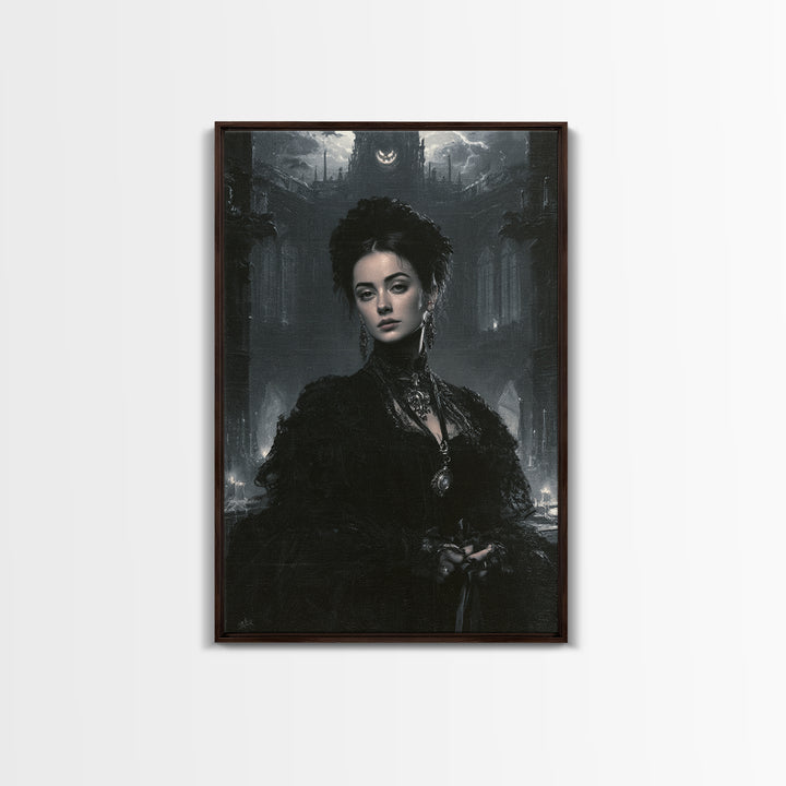 Monochrome Gothic Halloween, Macabre Victorian Decor, Vertical Wall Art, Canvas Print, Gothic Wall Decor, Halloween Portrait Art