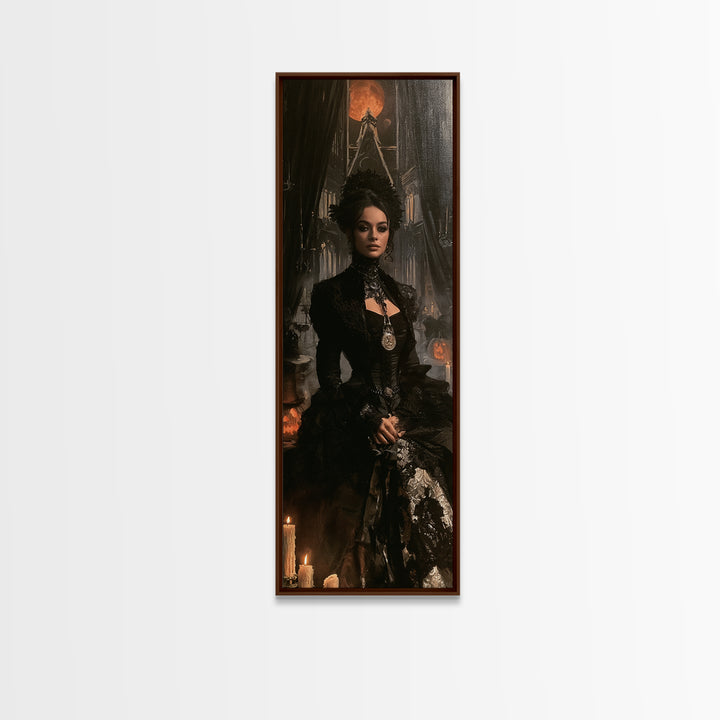 Monochrome Gothic Halloween, Victorian Gothic Art, Tall Narrow Wall Art, Canvas Print, Gothic Wall Decor, Halloween Portrait Art
