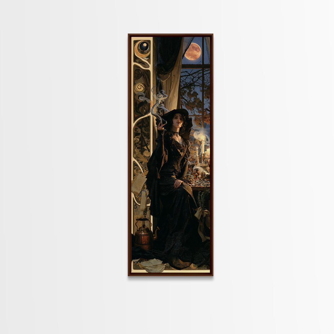 Art Nouveau Witchcraft, Dark Academia Wall Art, Tall Narrow Wall Art, Canvas Print, Gothic Wall Decor, Halloween Portrait Art