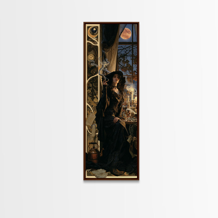 Art Nouveau Witchcraft, Dark Academia Wall Art, Tall Narrow Wall Art, Canvas Print, Gothic Wall Decor, Halloween Portrait Art
