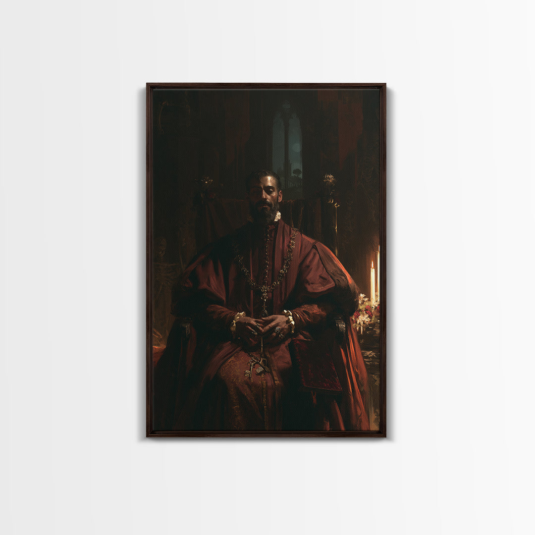 Medieval Danse Macabre, Macabre Victorian Decor, Vertical Wall Art, Framed Canvas Print, Gothic Wall Decor, Halloween Portrait Art