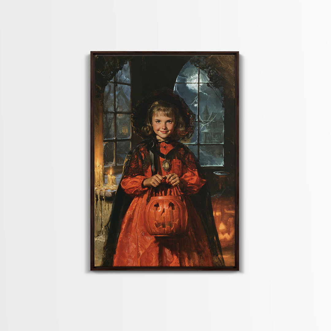 1950s Halloween Nostalgia, Antique Gothic Portrait, Vertical Wall Art, Canvas Print, Gothic Wall Decor, Halloween Portrait Art