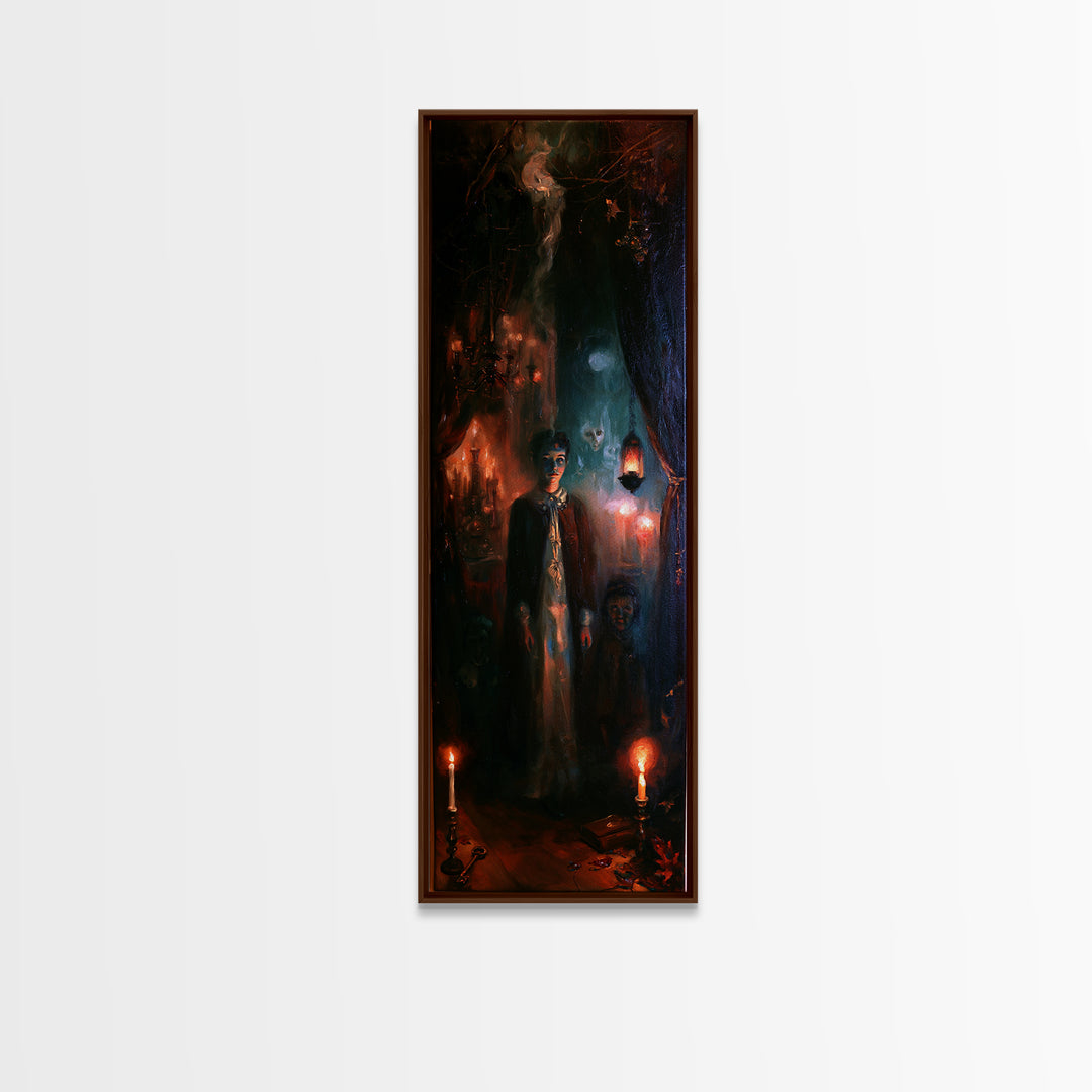 1950s Halloween Nostalgia, Victorian Horror Portrait, Tall Narrow Wall Art, Canvas Print, Gothic Wall Decor, Halloween Portrait Art