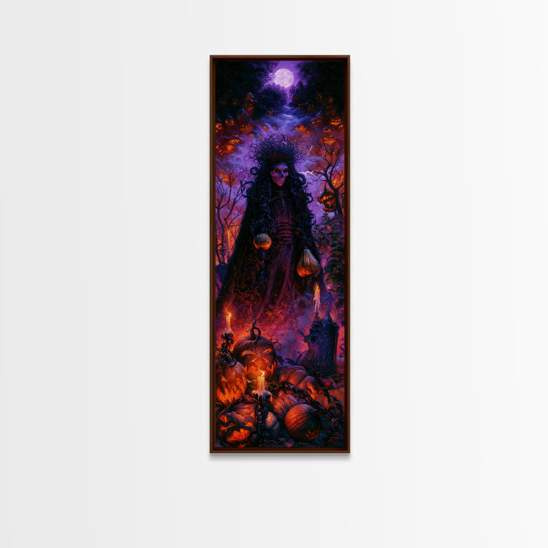 1980s Neon Horror, Antique Gothic Portrait, Tall Narrow Wall Art, Framed Canvas Print, Gothic Wall Decor, Halloween Portrait Art