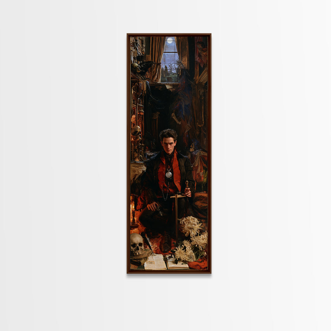 Dark Academia Halloween, Dark Academia Wall Art, Tall Narrow Wall Art, Canvas Print, Gothic Wall Decor, Halloween Portrait Art