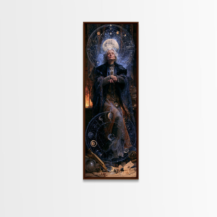 Celestial Witchcraft, Victorian Horror Portrait, Tall Narrow Wall Art, Canvas Print, Gothic Wall Decor, Halloween Portrait Art