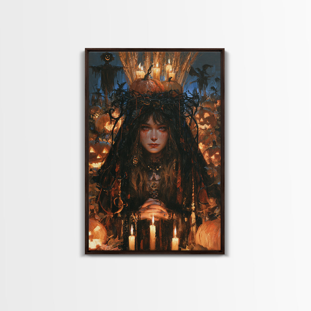 Occult Harvest Festival, Dark Academia Wall Art, Vertical Wall Art, Canvas Print, Gothic Wall Decor, Halloween Portrait Art, Horror Wall Art