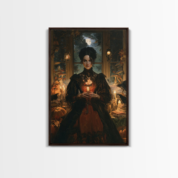 Enchanted Woodland Halloween, Victorian Gothic Art, Vertical Wall Art, Framed Canvas Print, Gothic Wall Decor, Halloween Portrait Art