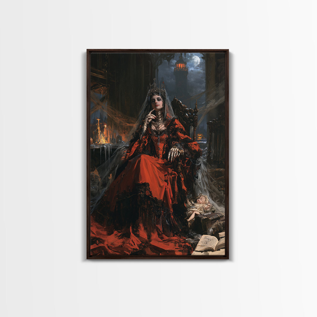 Haunted Seaside Halloween, Macabre Victorian Decor, Vertical Wall Art, Framed Canvas Print, Gothic Wall Decor, Halloween Portrait Art