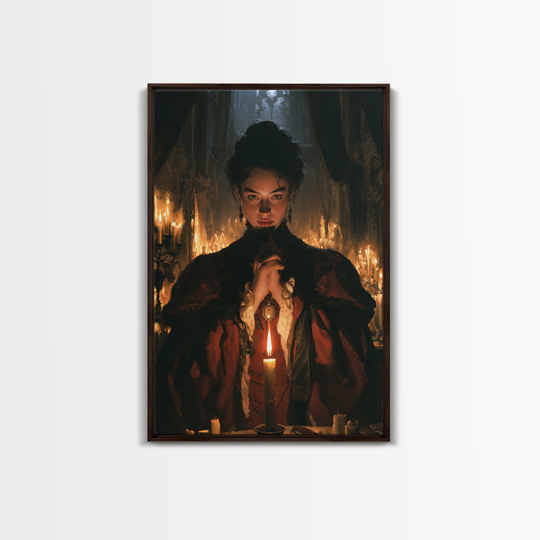 The Candlelit Crypt, Victorian Horror Portrait, Vertical Wall Art, Canvas Print, Gothic Wall Decor, Halloween Portrait Art