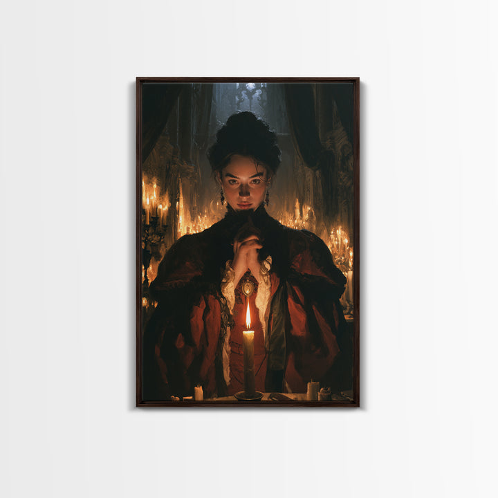 The Candlelit Crypt, Victorian Horror Portrait, Vertical Wall Art, Canvas Print, Gothic Wall Decor, Halloween Portrait Art