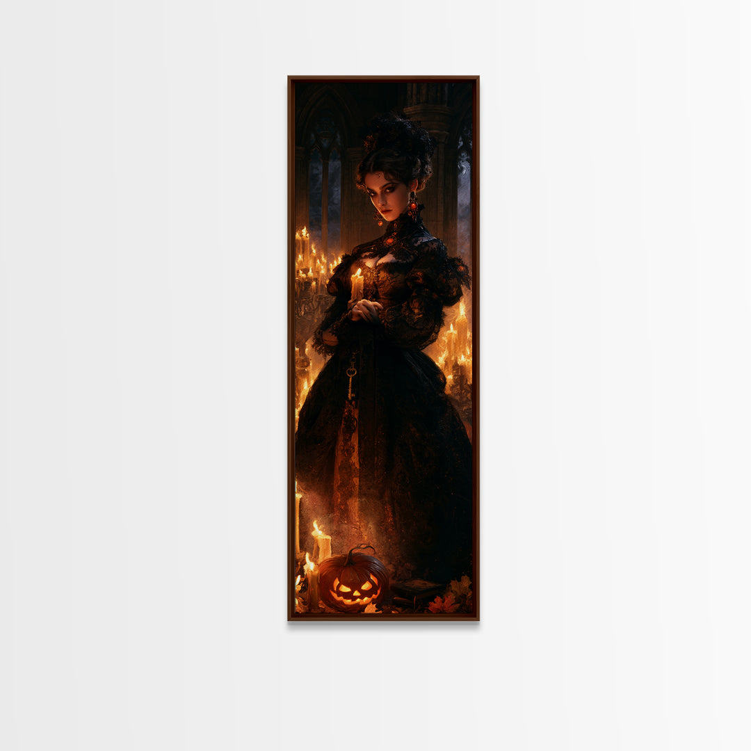 The Candlelit Crypt, Victorian Horror Portrait, Tall Narrow Wall Art, Canvas Print, Gothic Wall Decor, Halloween Portrait Art