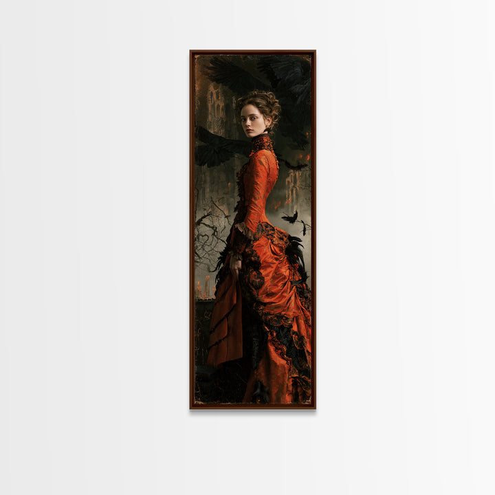 Ravens And Ruins, Victorian Gothic Art, Tall Narrow Wall Art, Canvas Print, Gothic Wall Decor, Halloween Portrait Art, Spooky Wall Decor
