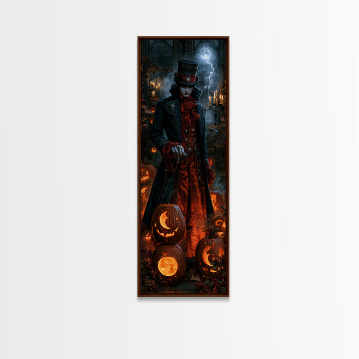Pumpkins And Moon Phases, Dark Academia Wall Art, Tall Narrow Wall Art, Framed Canvas Print, Gothic Wall Decor, Halloween Portrait Art