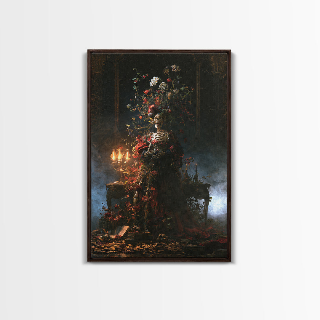Skeletal Botanicals, Macabre Victorian Decor, Vertical Wall Art, Canvas Print, Gothic Wall Decor, Halloween Portrait Art, Spooky Wall Decor