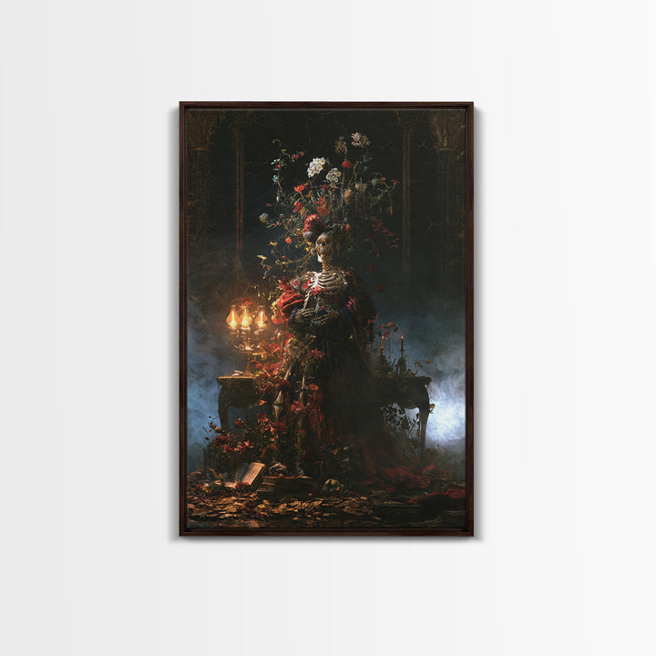 Skeletal Botanicals, Macabre Victorian Decor, Vertical Wall Art, Canvas Print, Gothic Wall Decor, Halloween Portrait Art, Spooky Wall Decor