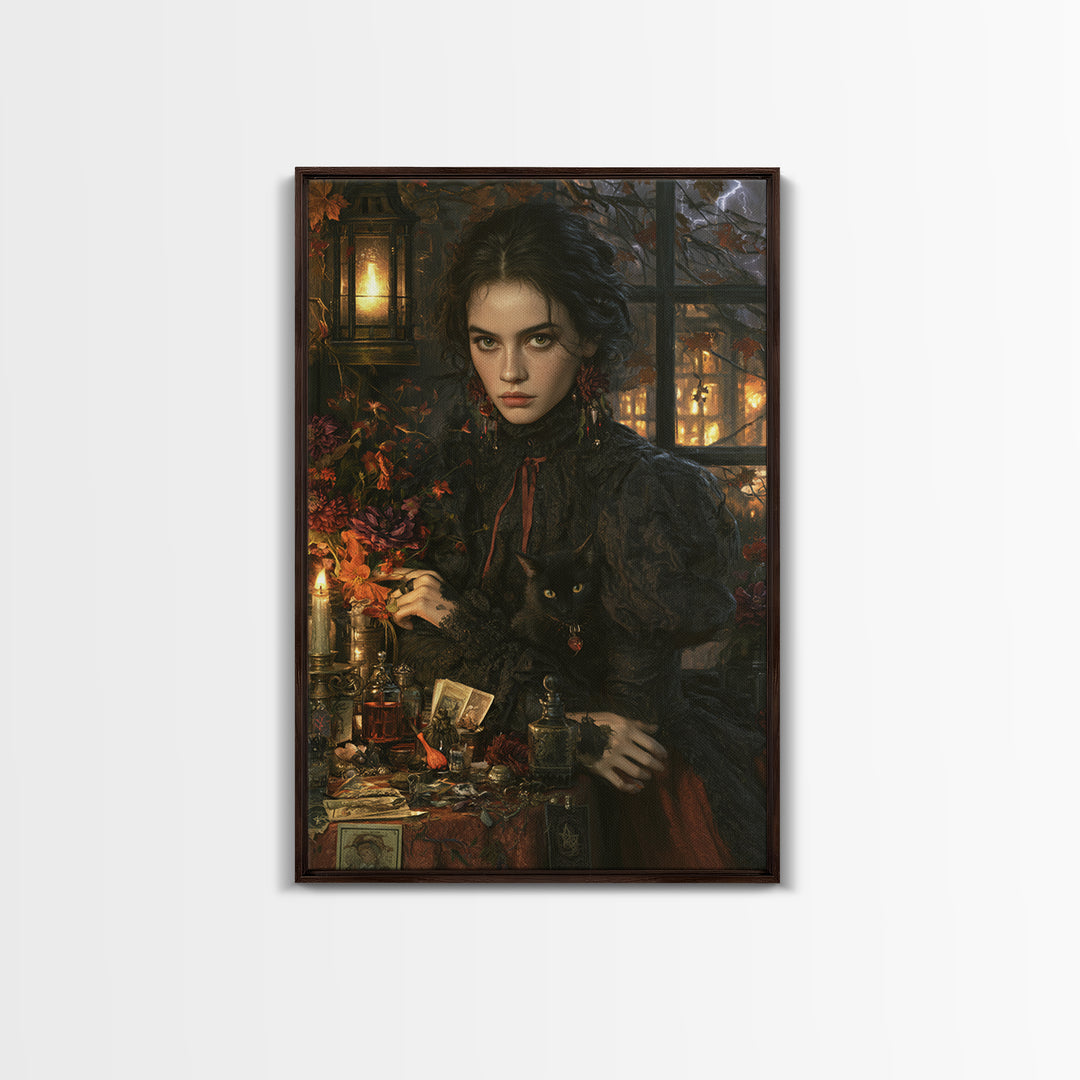 The Poison Garden, Antique Gothic Portrait, Vertical Wall Art, Framed Canvas Print, Gothic Wall Decor, Halloween Portrait Art