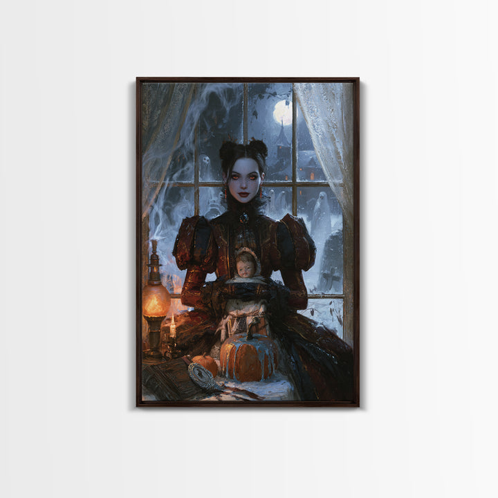 Frozen Halloween, Antique Gothic Portrait, Vertical Wall Art, Canvas Print, Gothic Wall Decor, Halloween Portrait Art, Dark Fantasy Art